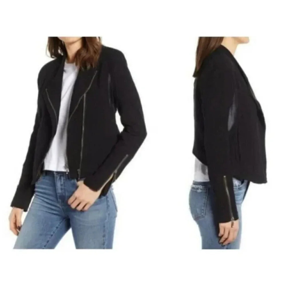 BLANKNYC Black Double Zip Mesh Crop Moto Jacket Medium